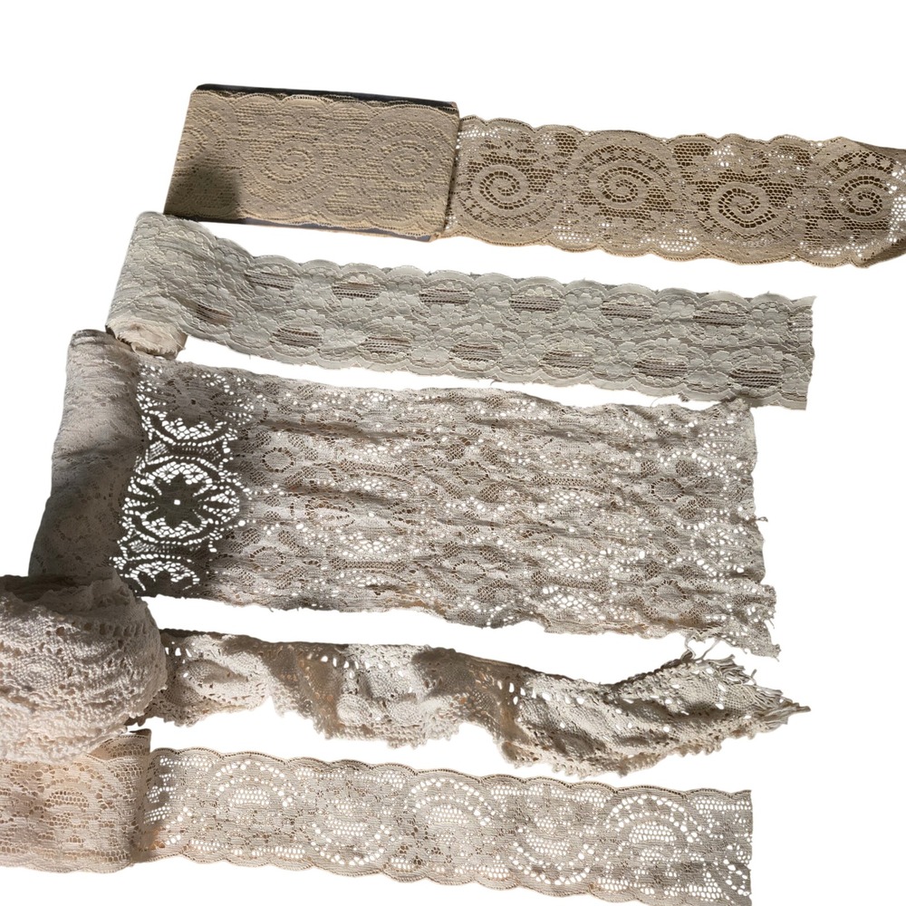 Vintage Lace Trim Lot Cream Ivory Assorted Floral Scalloped Sewing Crafting 5pc